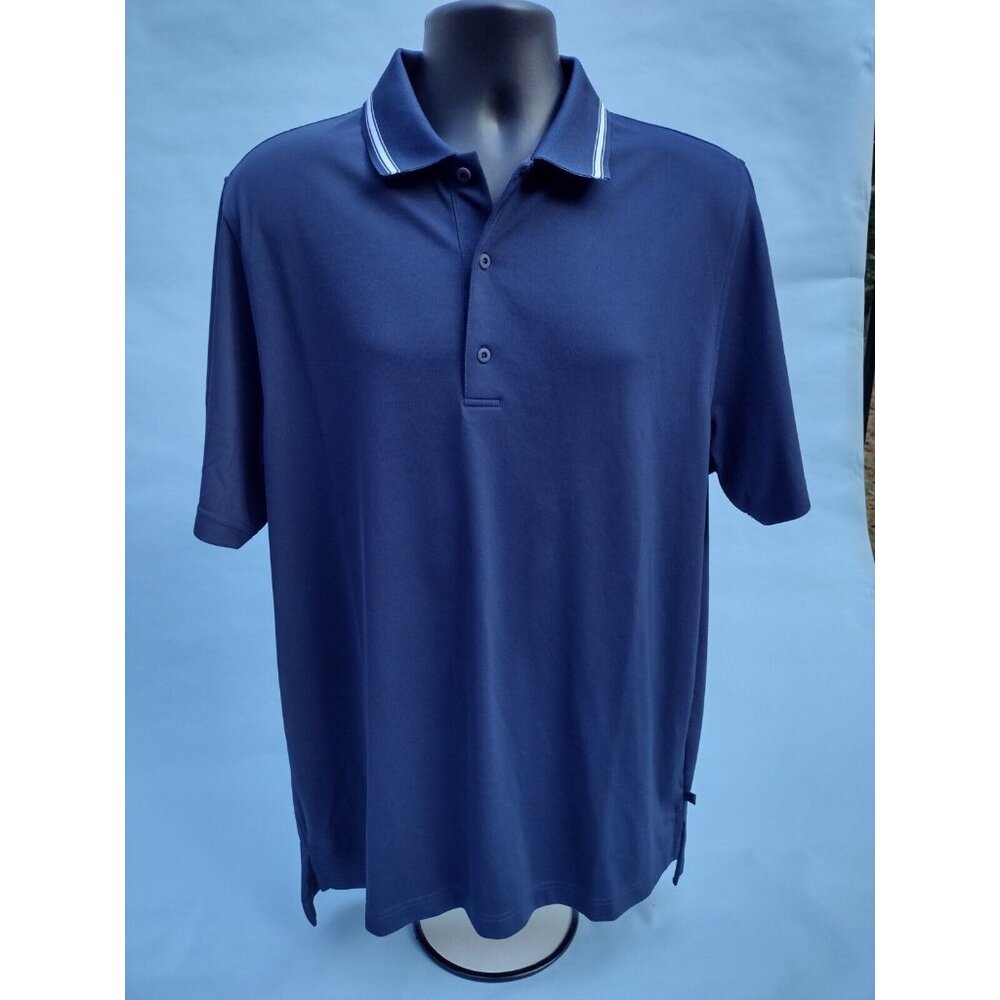 Zero Restriction Eagle Polo Navy Blue Short Sleeve Golf Shirt Men's Size L